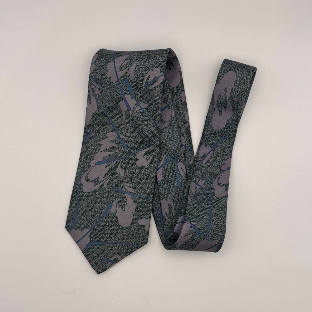 VTG GIVENCHY MONSIEUR Mens Silk Blend Abstract‎ Floral Necktie Green Gray Blue